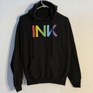InkAddict Hoodie Mens Medium Black Rainbow Logo Fleece Pullover Sweatshirt Top